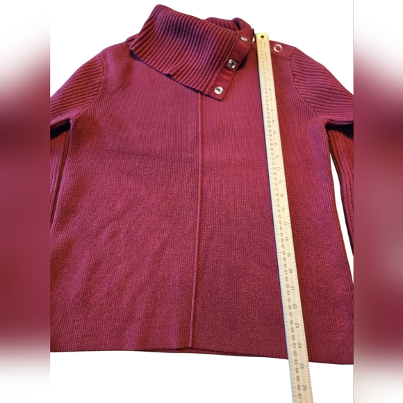 CAbi Deep Red / Maroon Color Cowl Neck Sweater with Button Accents - Picture 3 of 6